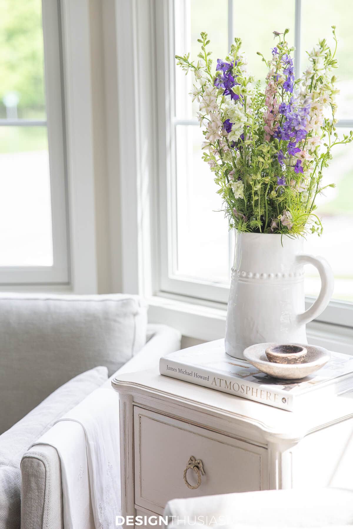 pitcher of wildflowers on small table designthusiasm www