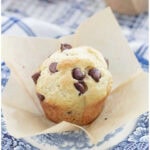 homemade chocolate chip muffins recipe pin with text