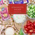 cold spaghetti salad recipe pin with text box