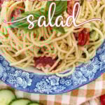 cold spaghetti salad recipe tall pin with text