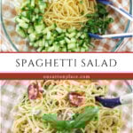 cold spaghetti salad recipe with parmesan collage pin