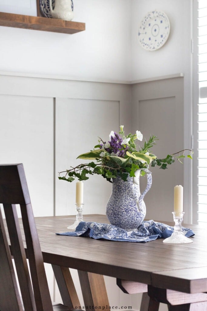 simple board and batten wall treatment in dining nook
