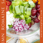 autumn romaine lettuce salad recipe tall pin with side text