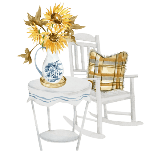 fall rocker and table sunflowers element