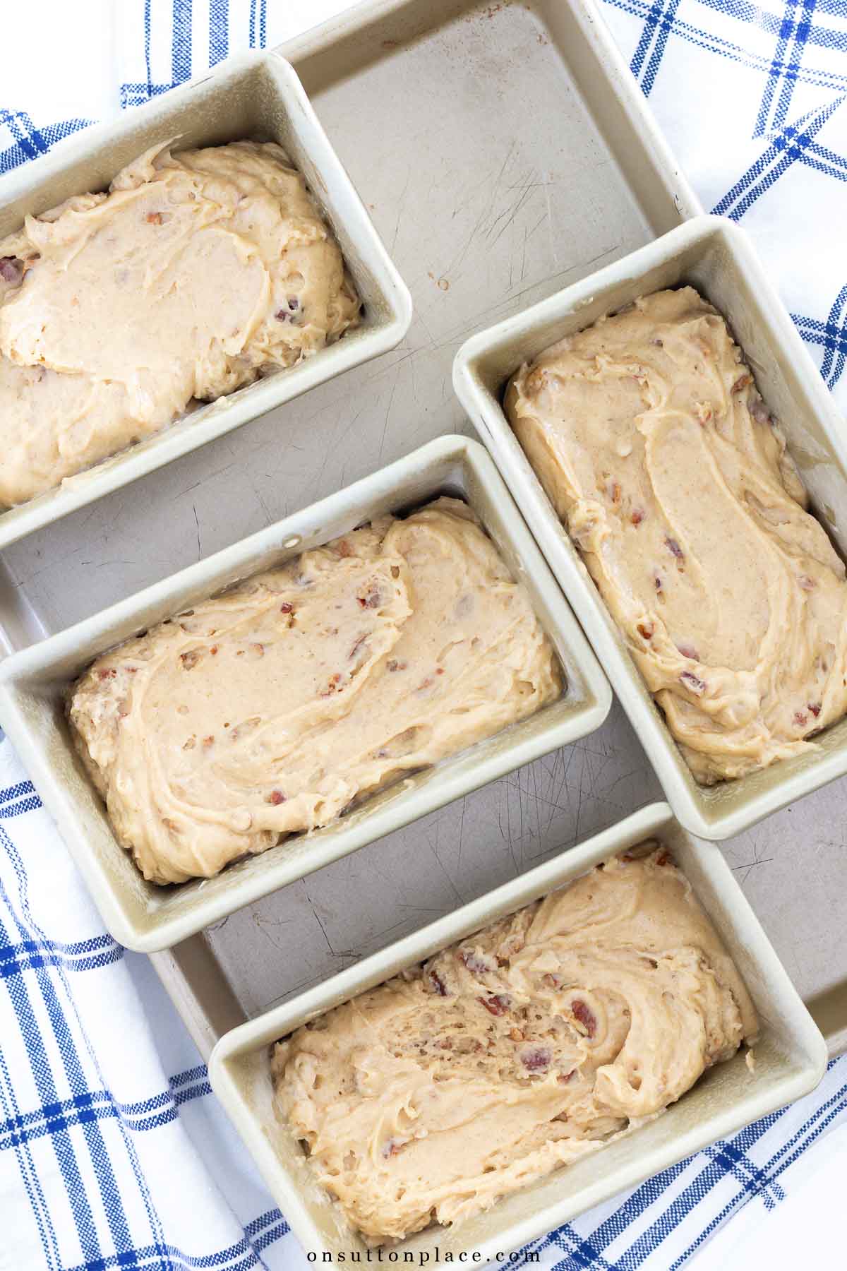 pecan bread recipe batter in small loaf pans