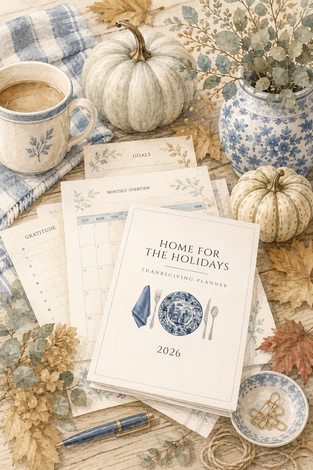 thanksgiving planner 2026 illustration watercolor for blog