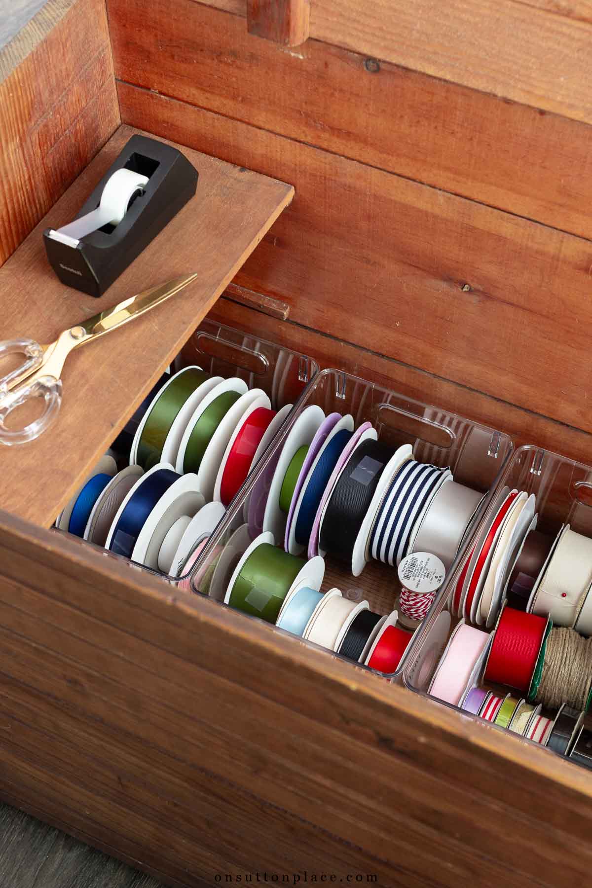 creative storage for gift wrapping supplies