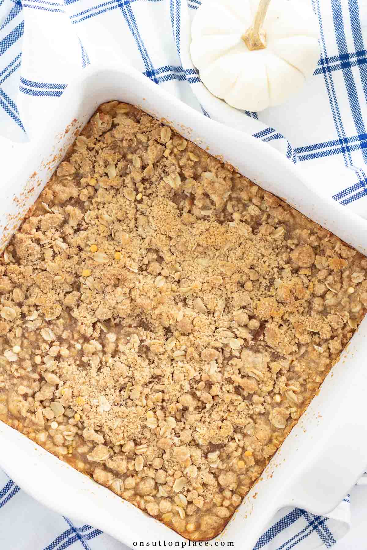 pumpkin crisp recipe in 8x8 baking dish