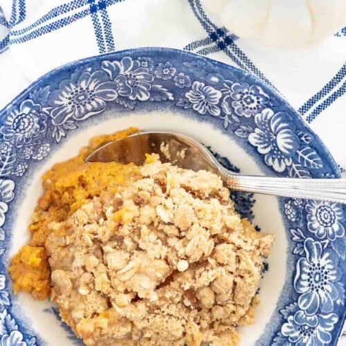 serving in bowl pumpkin crisp recipe