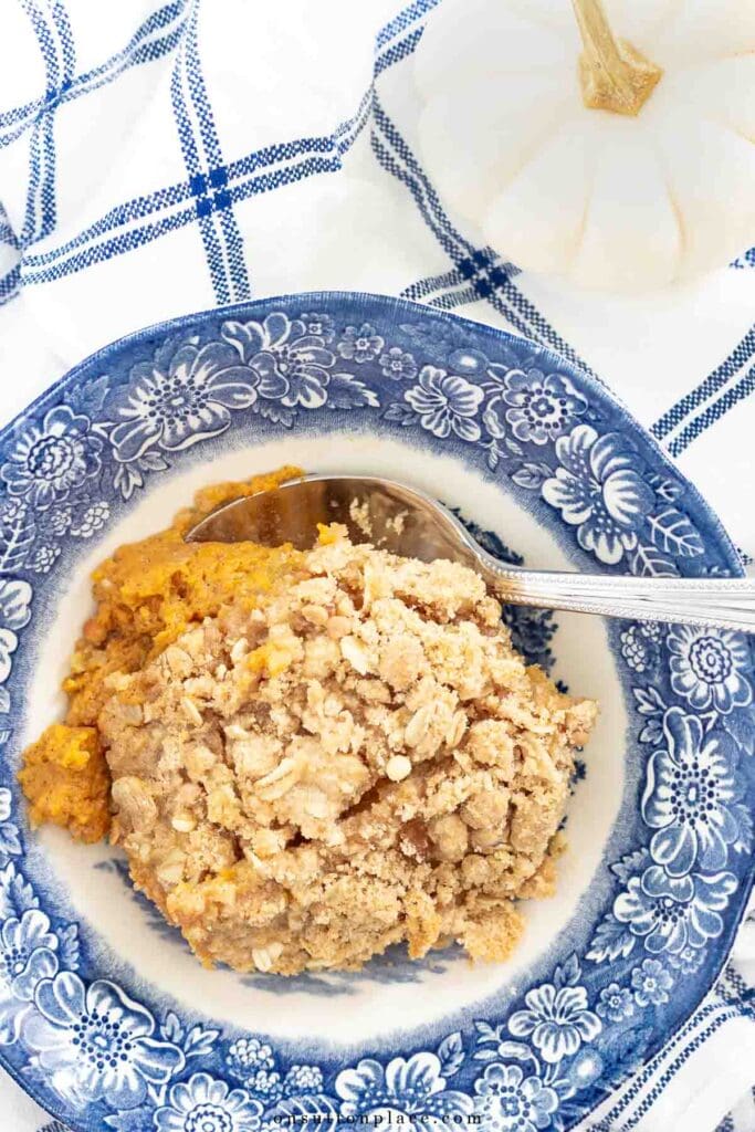 serving in bowl pumpkin crisp recipe