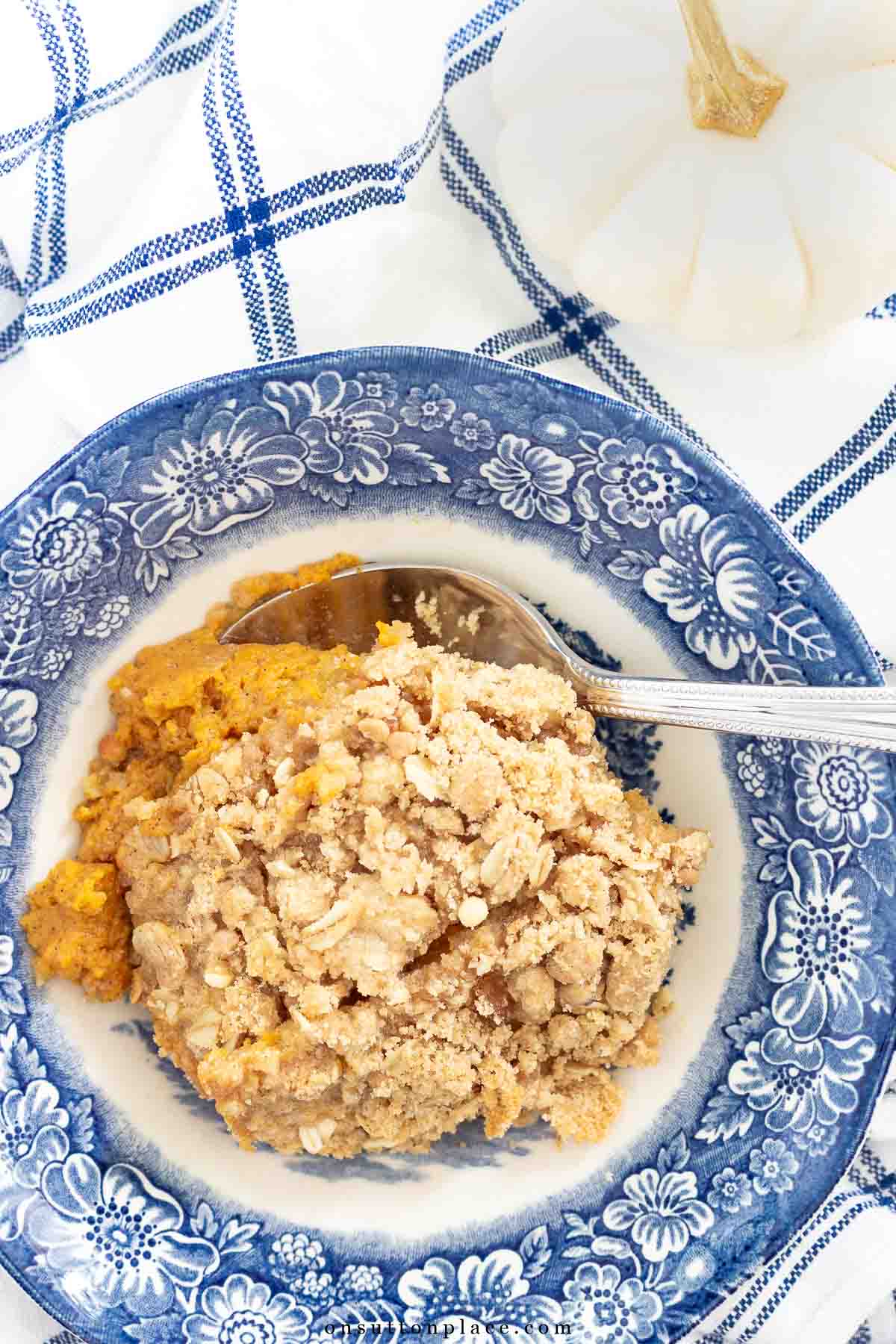 serving in bowl pumpkin crisp recipe