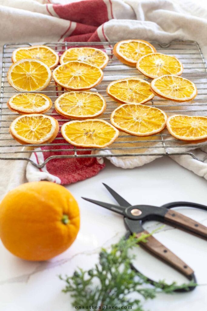 dried orange slices on cooling rack