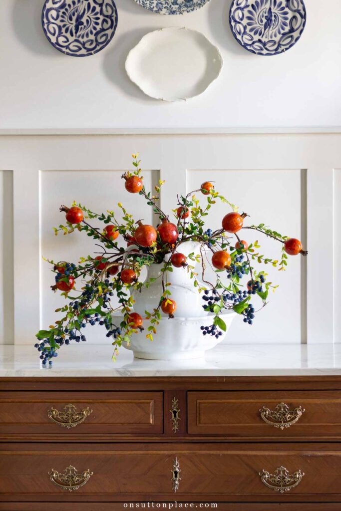 simple living in autumn easy faux arrangement in pitcher and bowl foyer decor