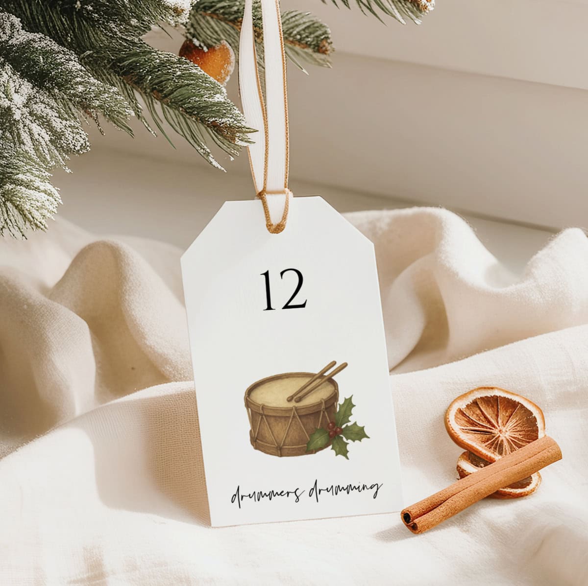 12 drummers drumming gift tag mockup