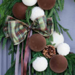 Christmas wreath idea velvet ornaments ribbon tall pin