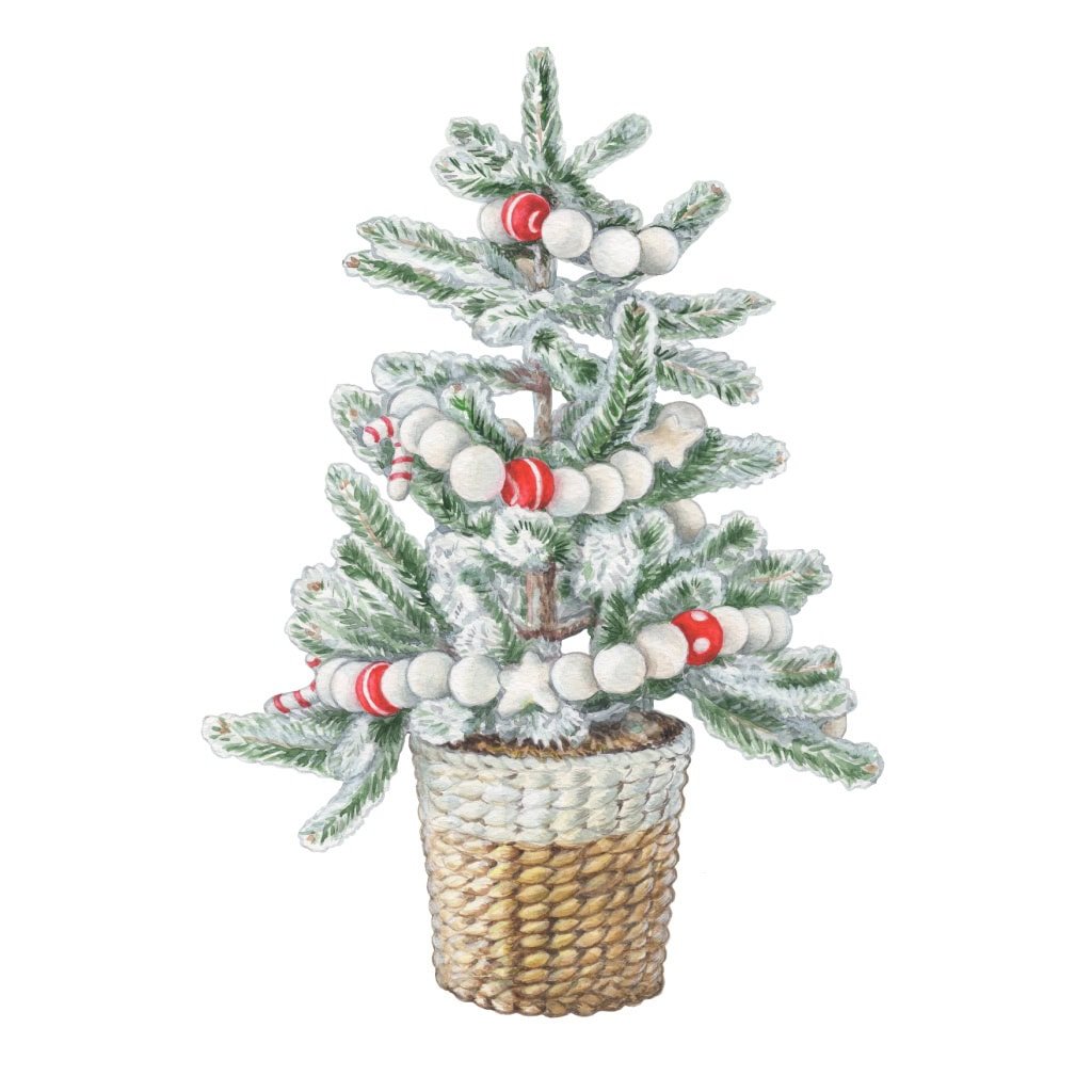 christmas tree with wool felt ball garland element