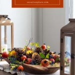 holiday centerpiece idea in dough bowl faux elements pin text box