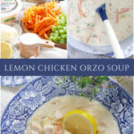 lemon chicken orzo soup recipe collage pin
