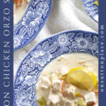 lemon chicken orzo soup recipe tall pin side text