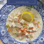 lemon chicken orzo soup recipe tall pin text box