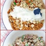 easy to make reindeer food christmas snack mix collage pin