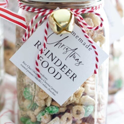 reindeer food recipe in jar with tag