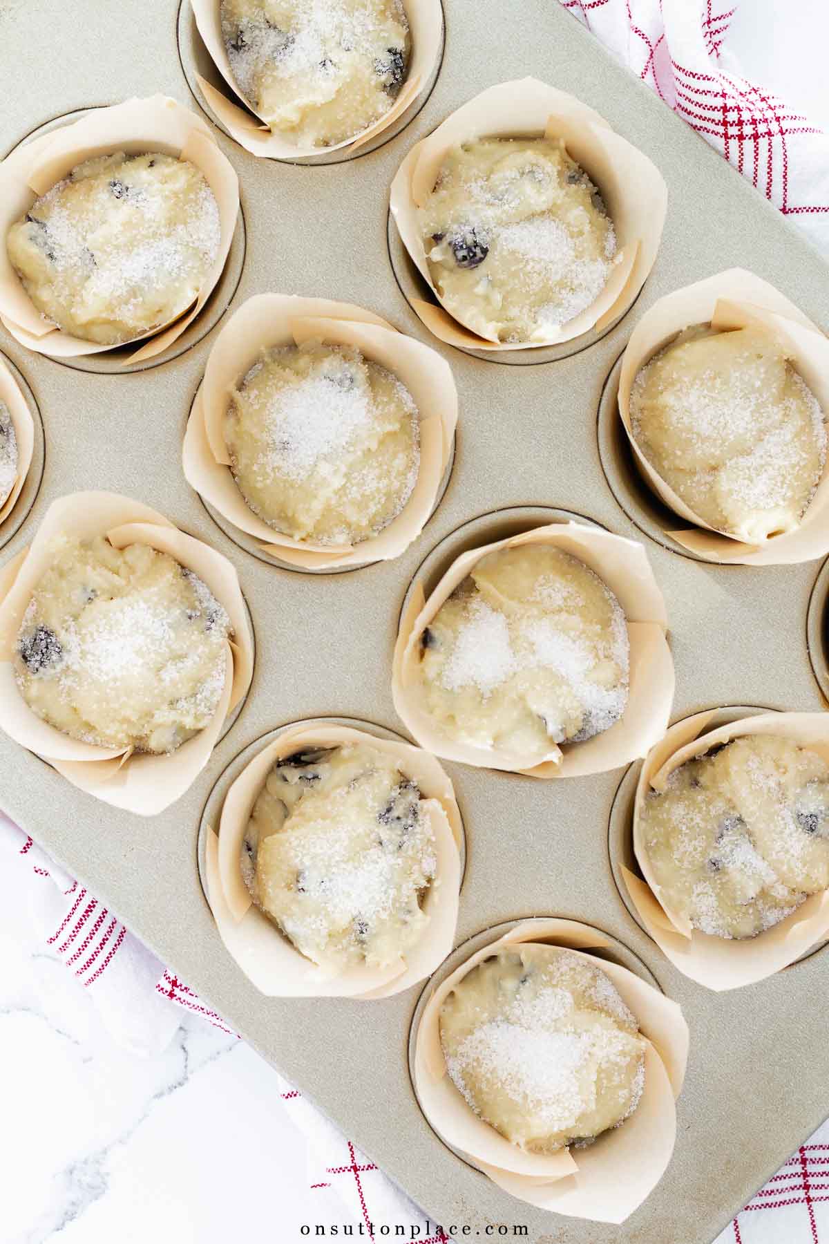 cherry muffins recipe batter in tulip liners