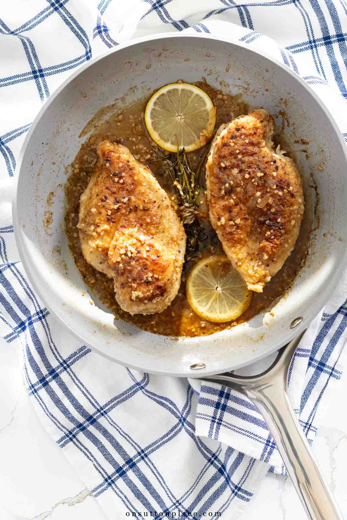 lemon chicken recipe with bouquet garni in skillet