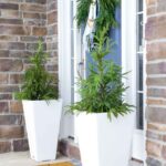 winter front porch ideas blue bow on evergreen wreath