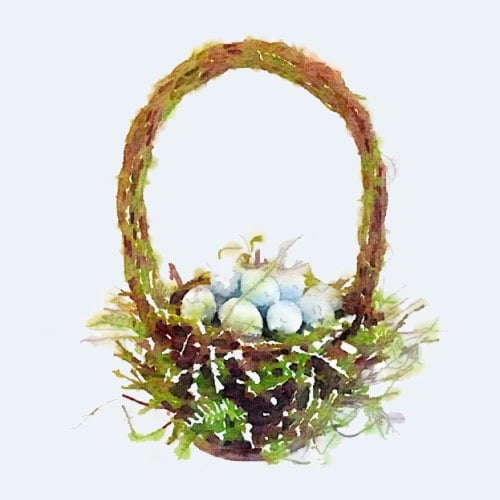 easter basket with eggs element blue background