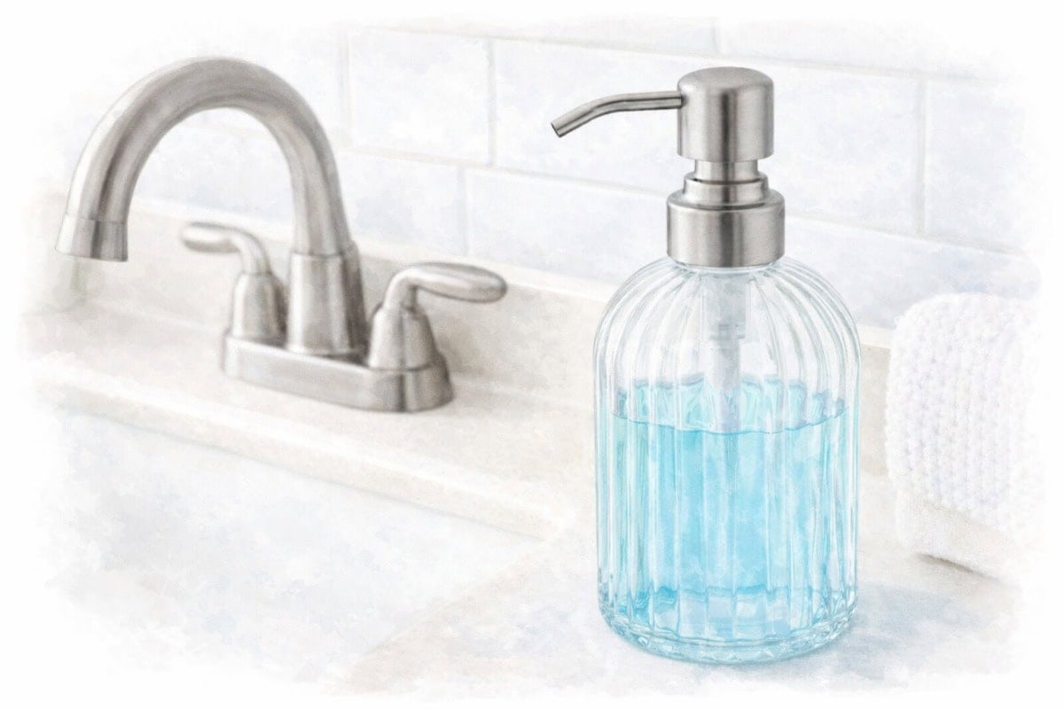 soap dispenser by bathroom sink watercolor