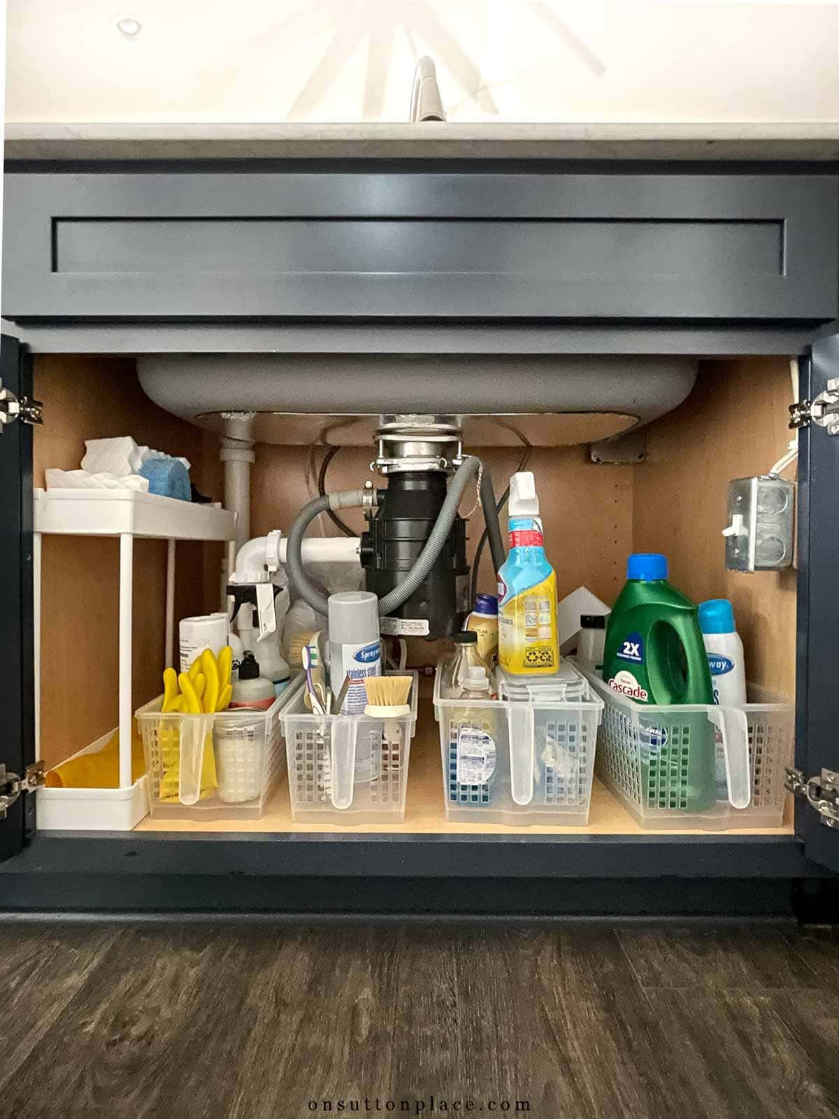 under kitchen sink cabinet organization before