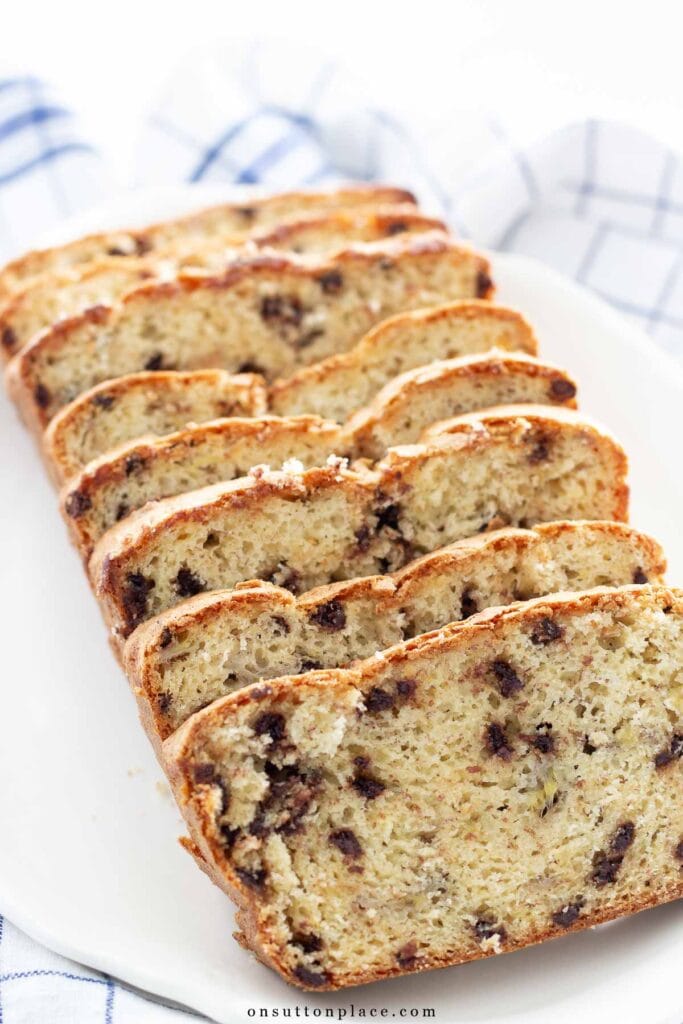 chocolate chip banana bread recipe sliced
