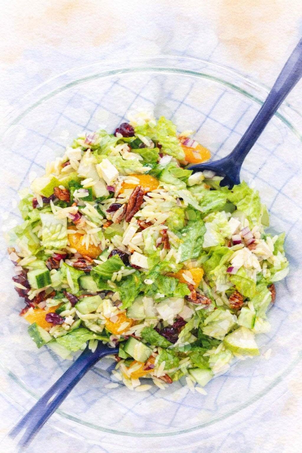 fresh salad in clear bowl watercolor