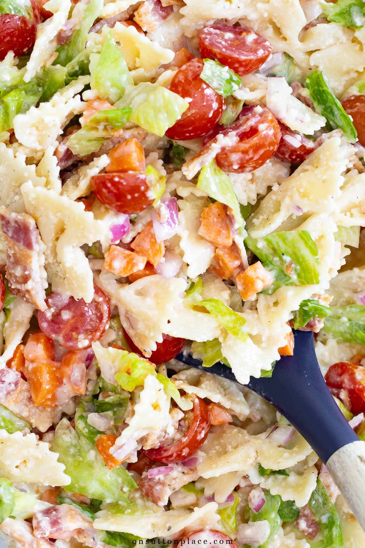 BLT pasta salad recipe with farfalle