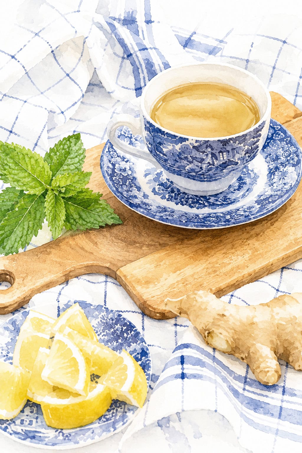 ginger tea vignette watercolor