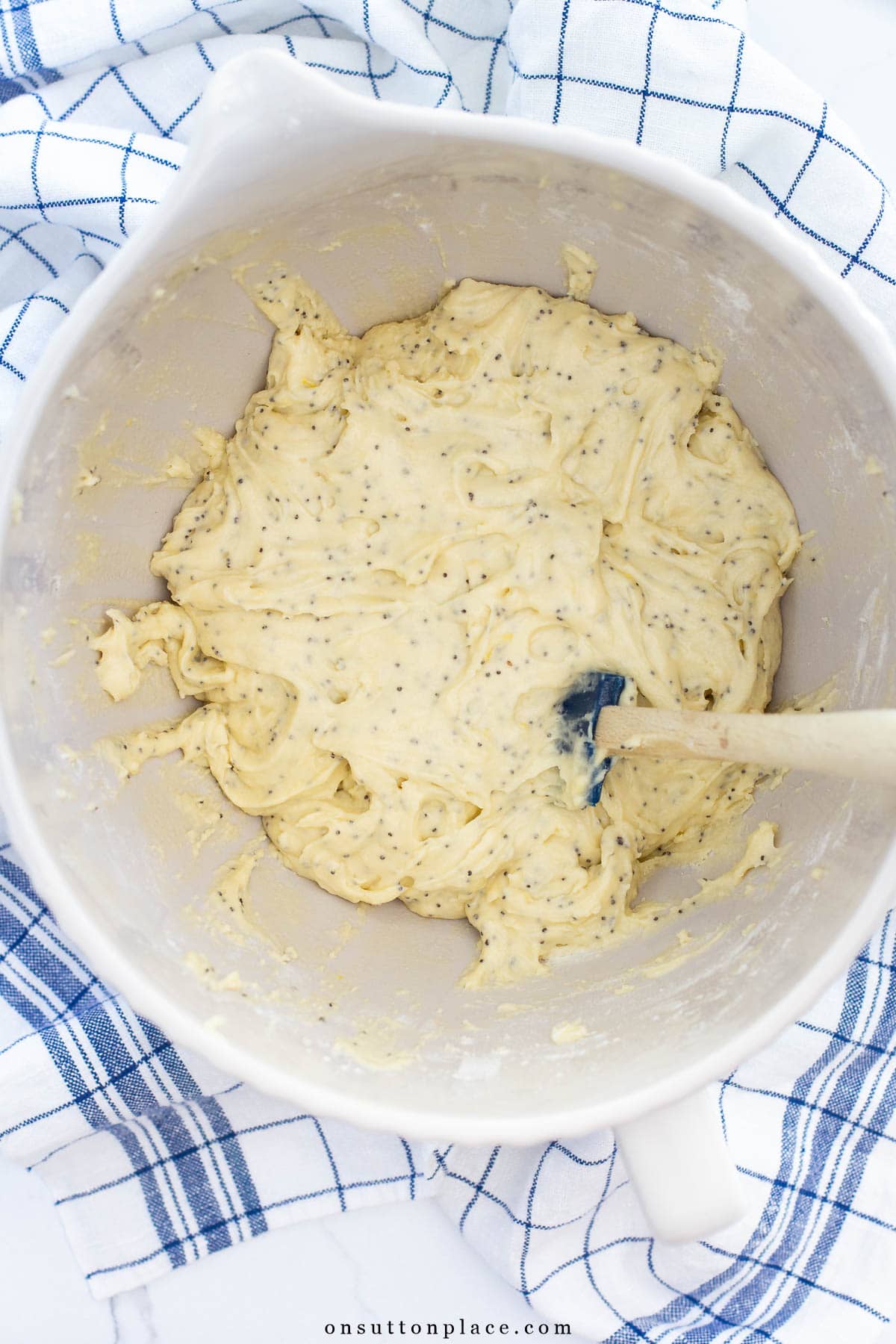 lemon poppy seed muffins recipe batter in bowl