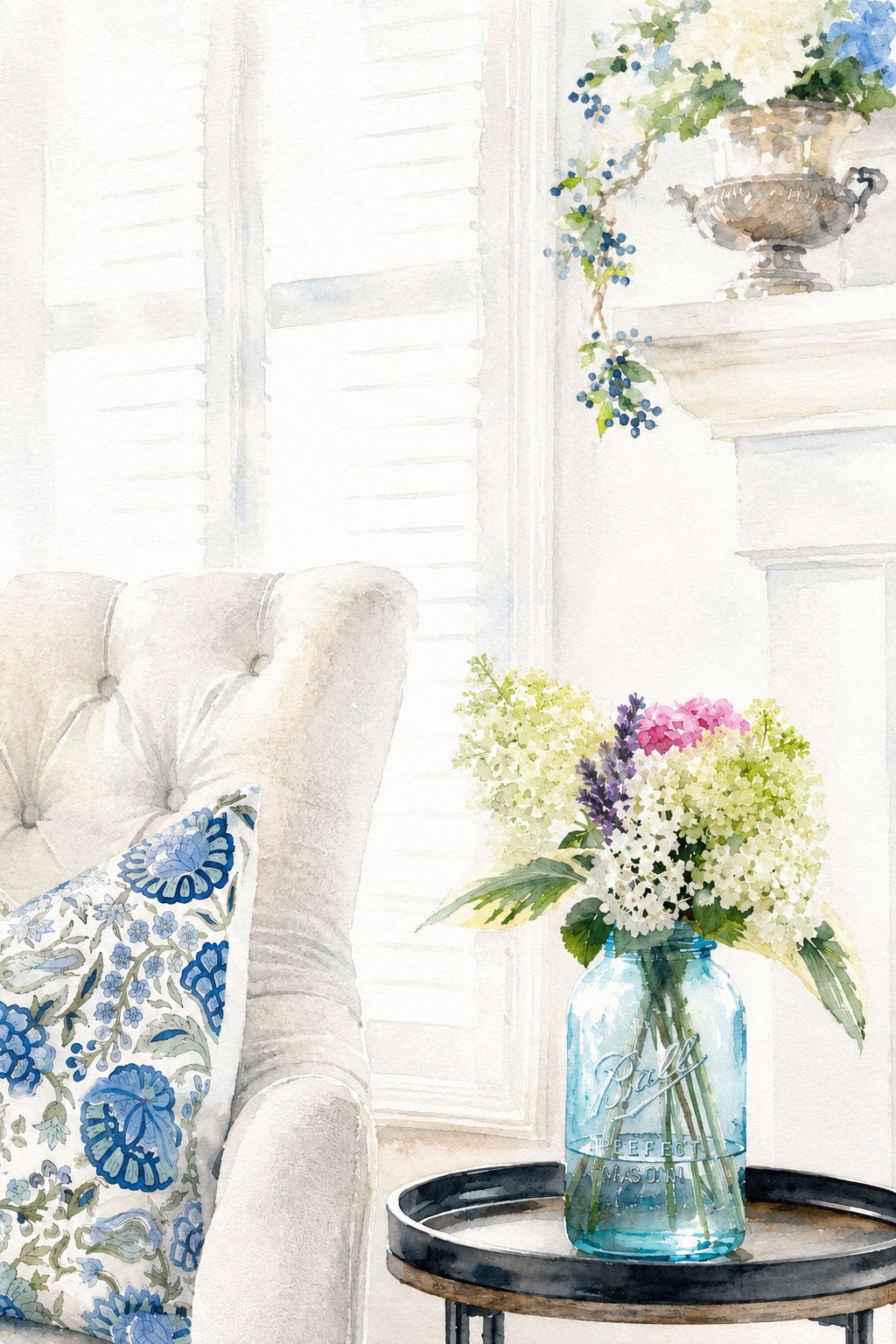 mason jar with flowers watercolor no light switch