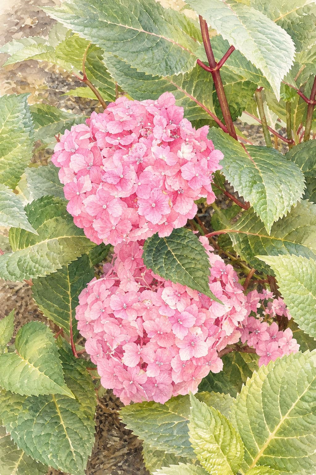 pink hydrangeas watercolor