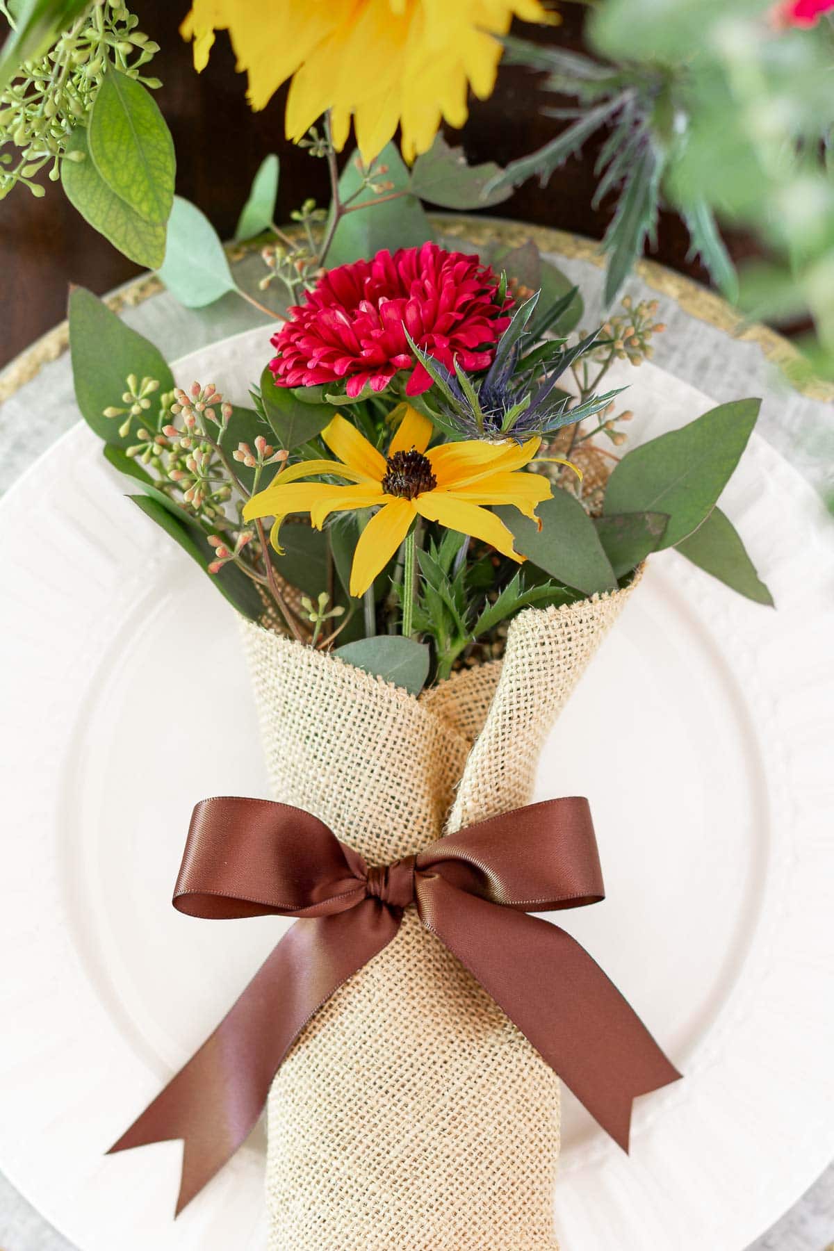 fall burlap bouquet craft for adults