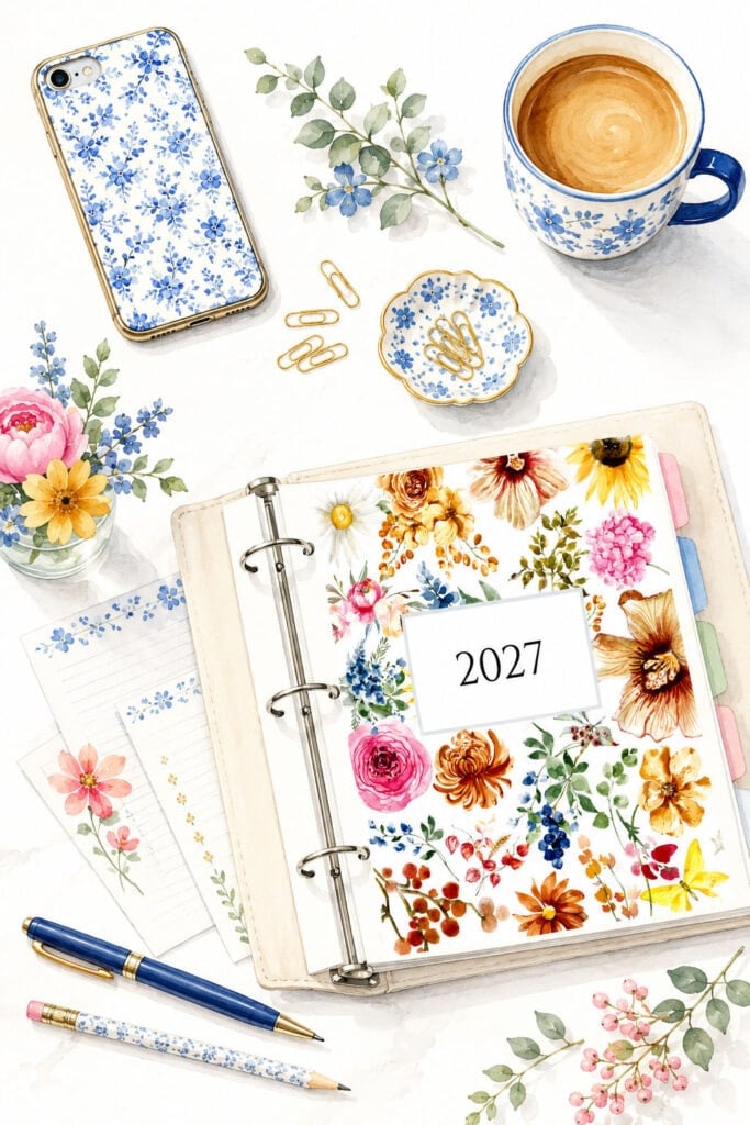 free printable 2027 calendar floral feminine binder ready