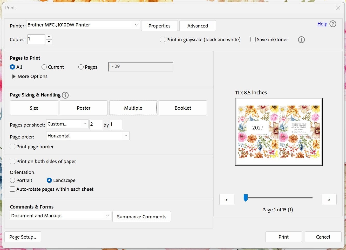 side by side printer settings 2027