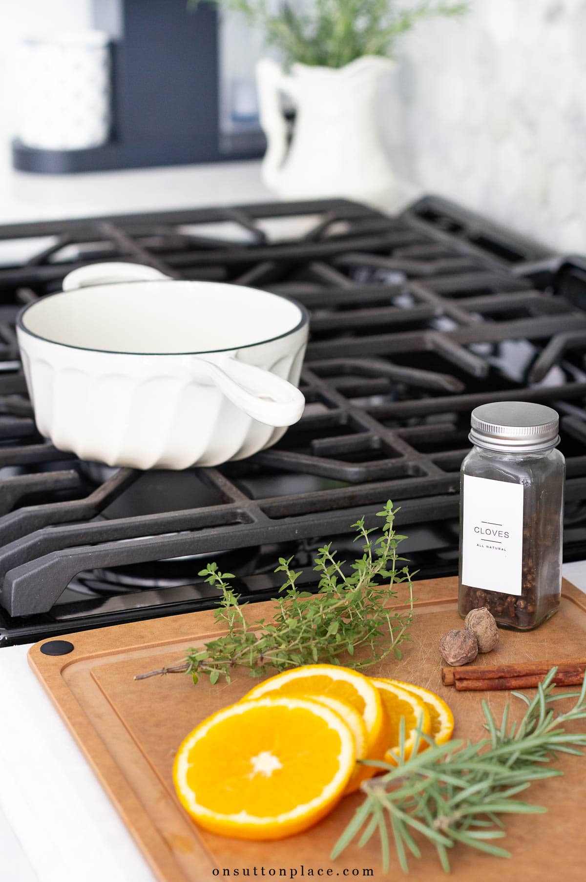 stovetop potpourri ingredients on cutting board