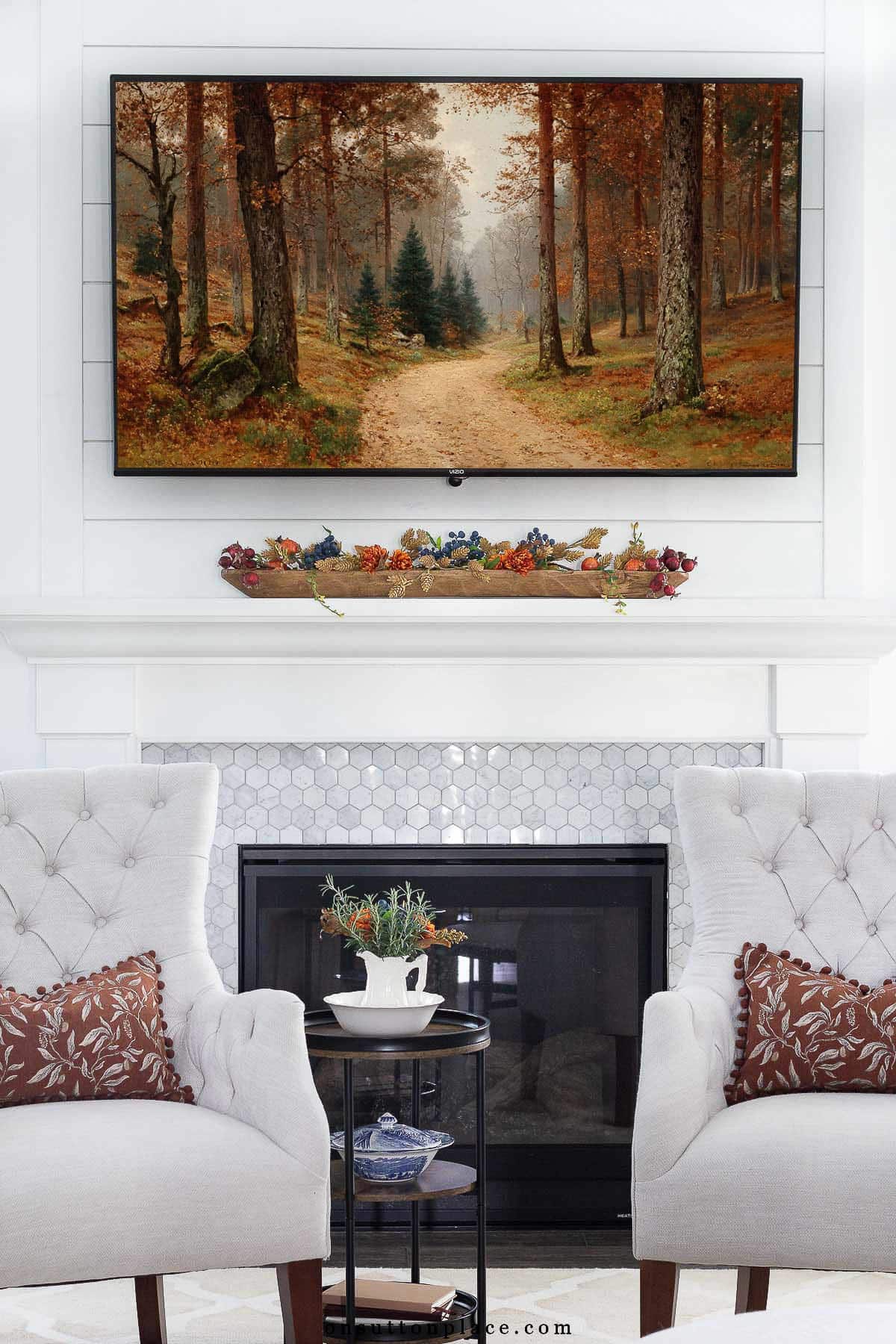 tv over fireplace decorated for fall youtube screensaver