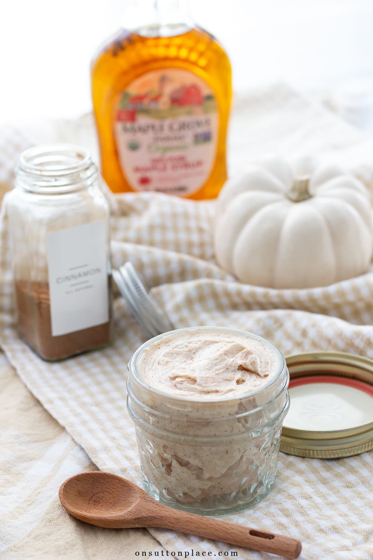 maple cinnamon flavored butter recipe in small mason jar